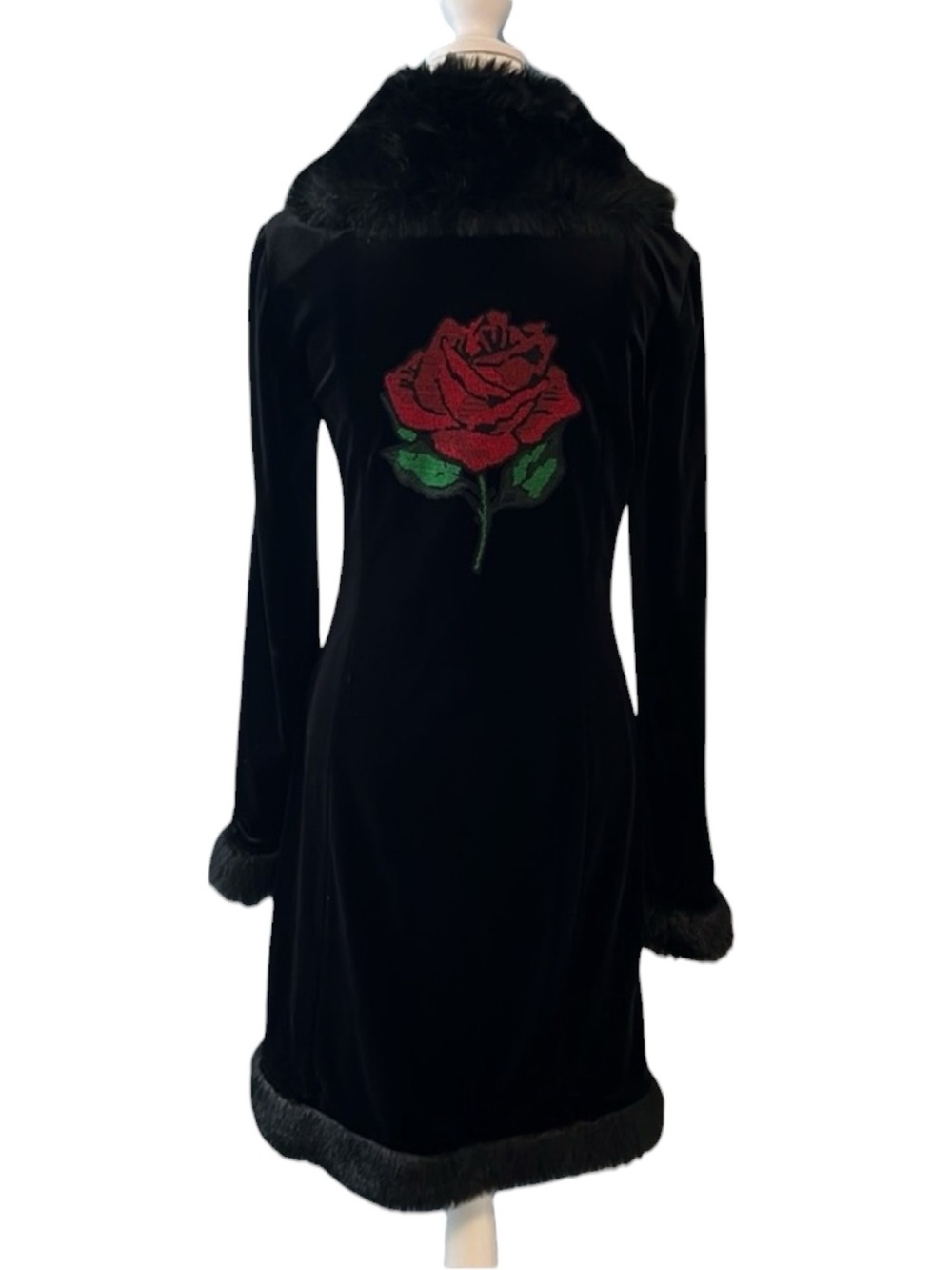 Betsey Johnson Vintage Black Velour Rose Duster Jacket “RARE”